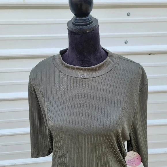 NWT Full Circle Trends Womens Green Short Sleeve Mock Neck Stretch Ribbed Top 2X - Picture 4 of 10